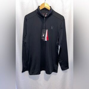 Men SPYDER black 1/4 ZIP Long‎ Sleeve Fleece lined Performance Pullover sz Large